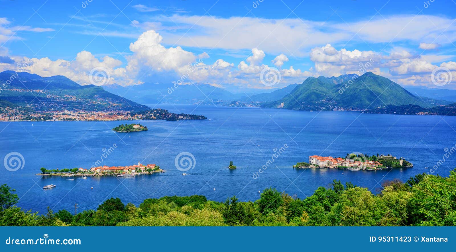 panoramic view of lago maggiore lake, italy