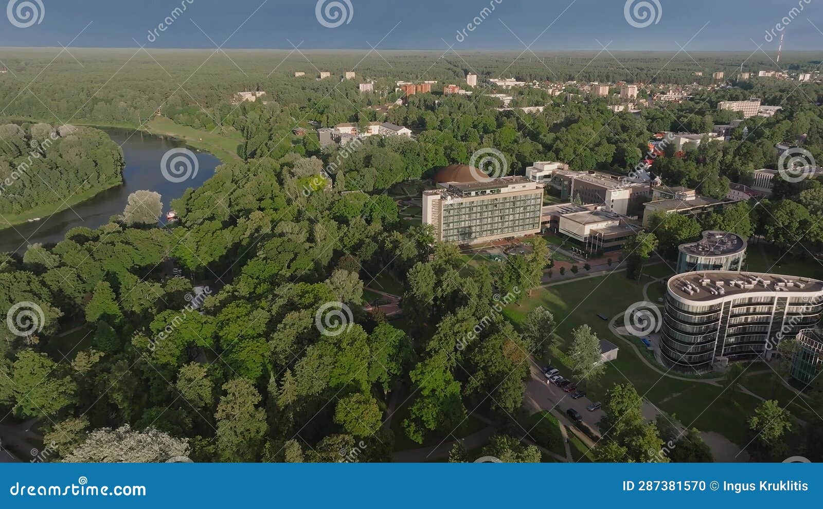 Panoramic View Of Lithuanian Resort Druskininkai Church In City Park