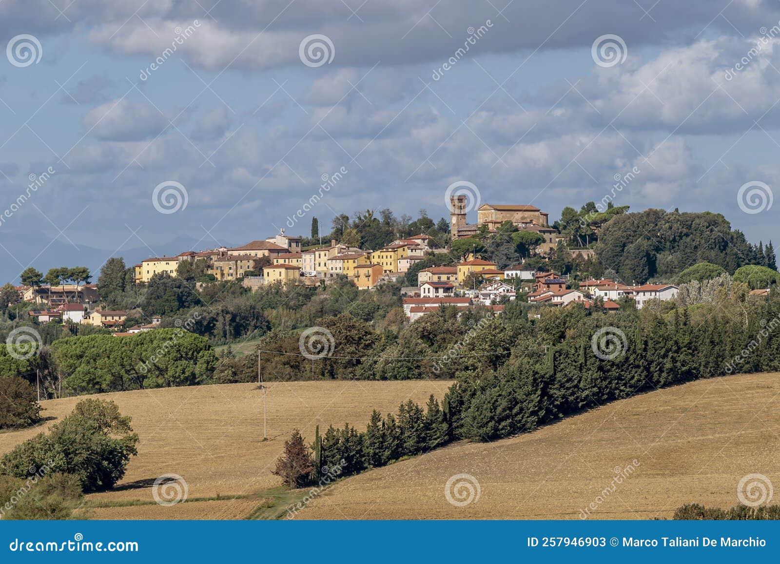 panoramic view of lorenzana, pisa, italy, and the surrounding countryside