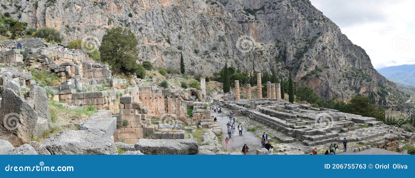 panoramic view of the main monuments and places of greece. ruins of ancient delphi. oracle of delphi