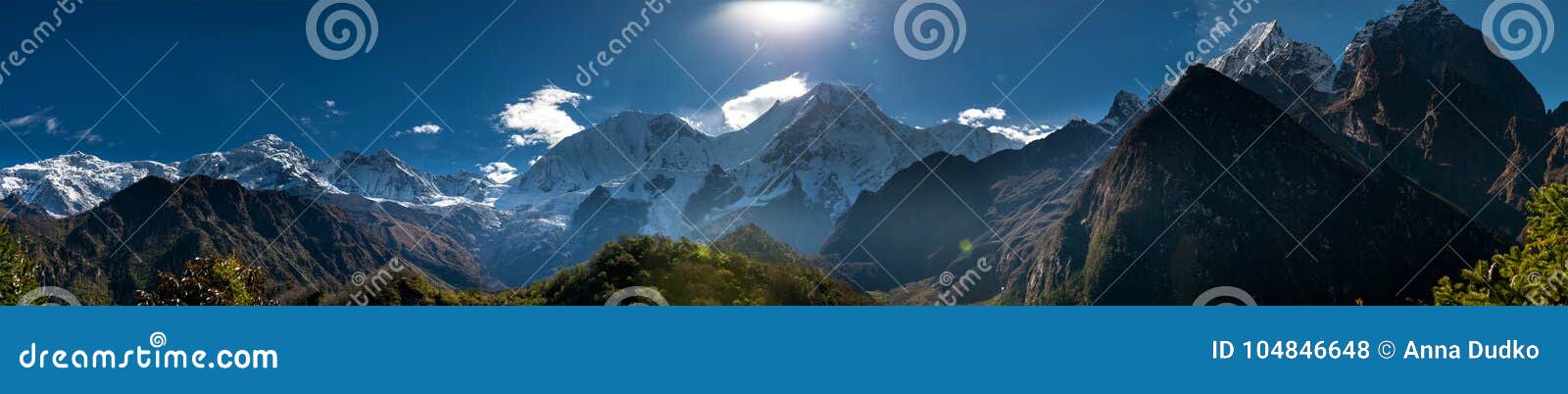 panoramic view at manaslu mountain range in nepal