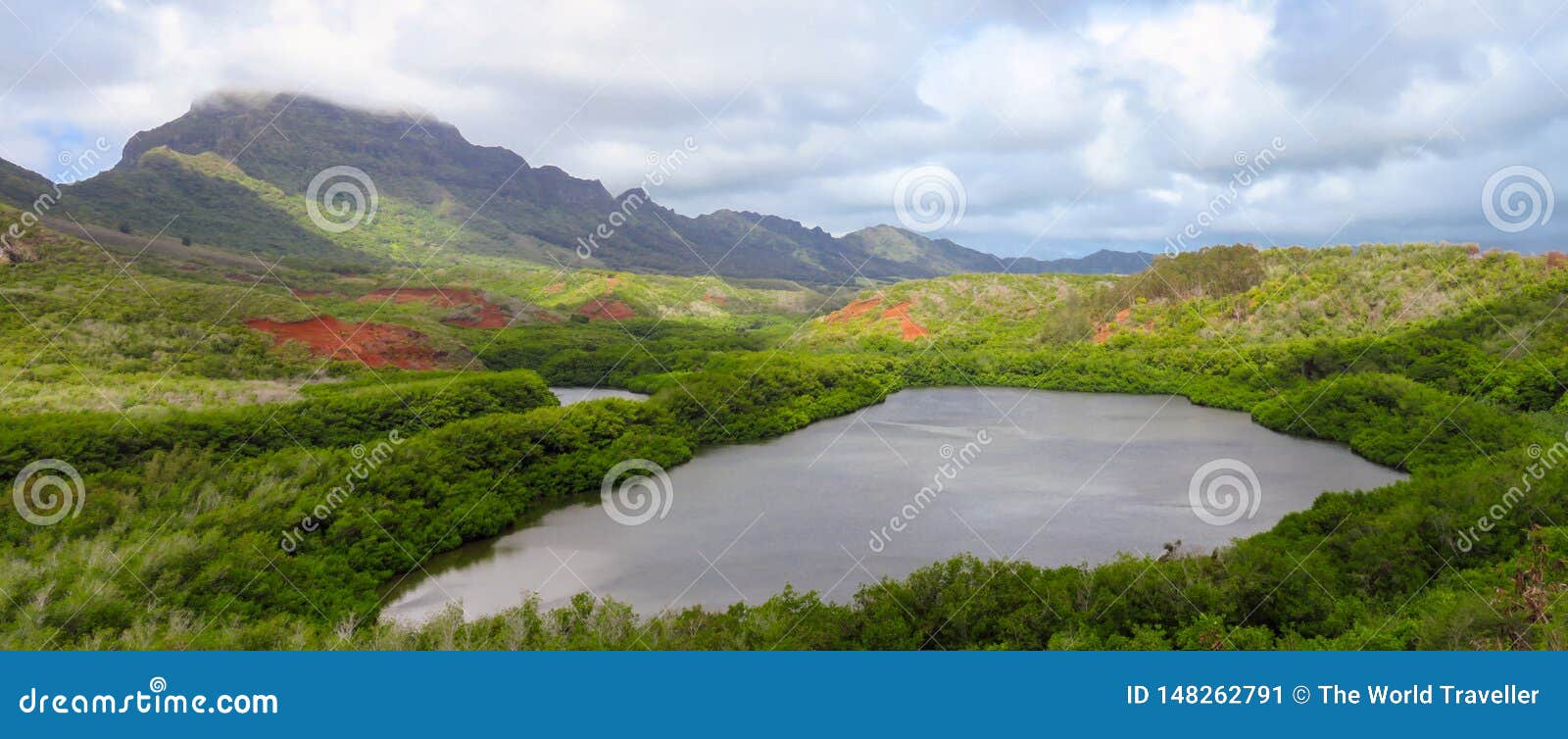 Panorama Landscape Menehune Fish Pond Aka Alekoko Fishpond in