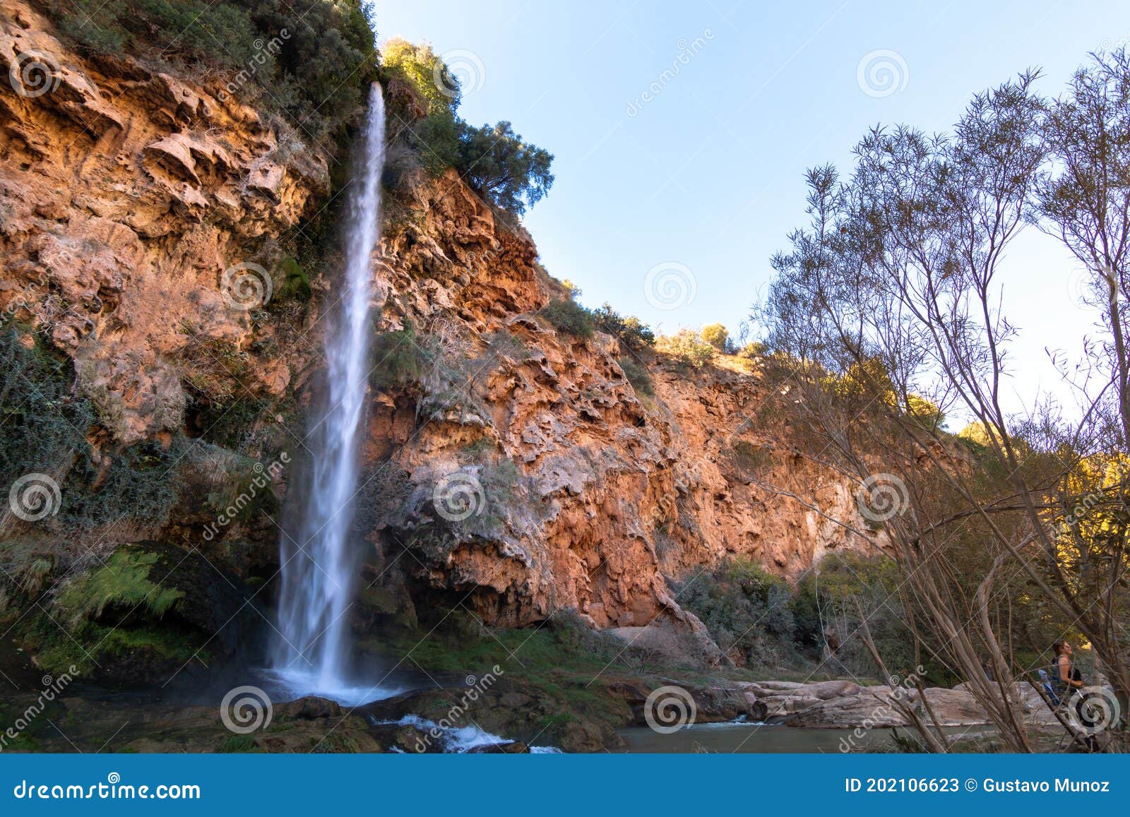 panoramic view of a 60 meter high waterfall called `el salto de la novia` the jump of the bride in castellÃÂ³n, spain