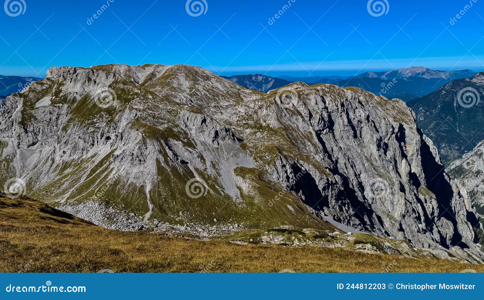 panoramic view on the mountain peaks of the hochschwab region in upper styria, austria. sharp summits of ebenstein and hinterer