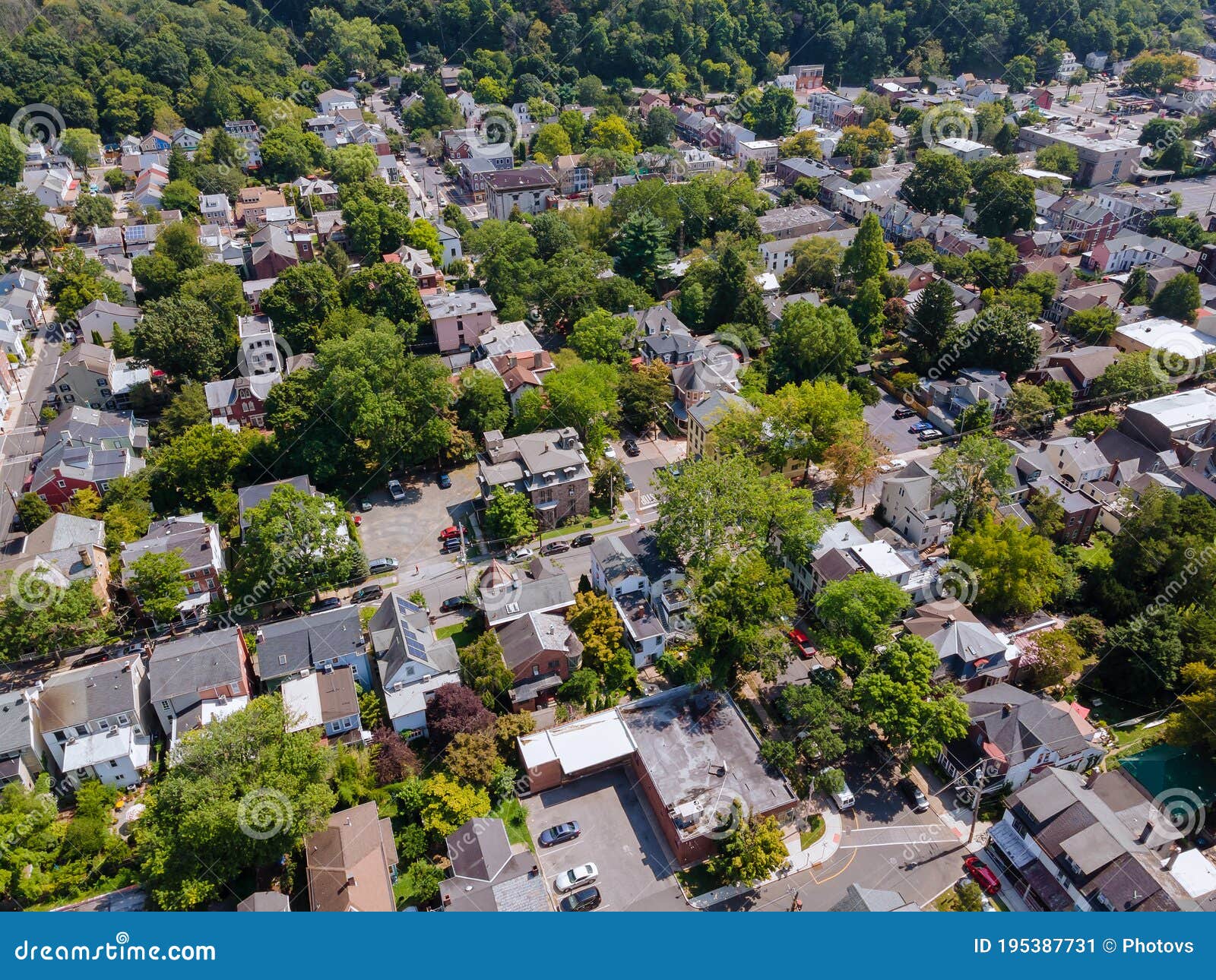 panoramic view of a neighborhood in roofs of houses of residential area of lambertville nj us