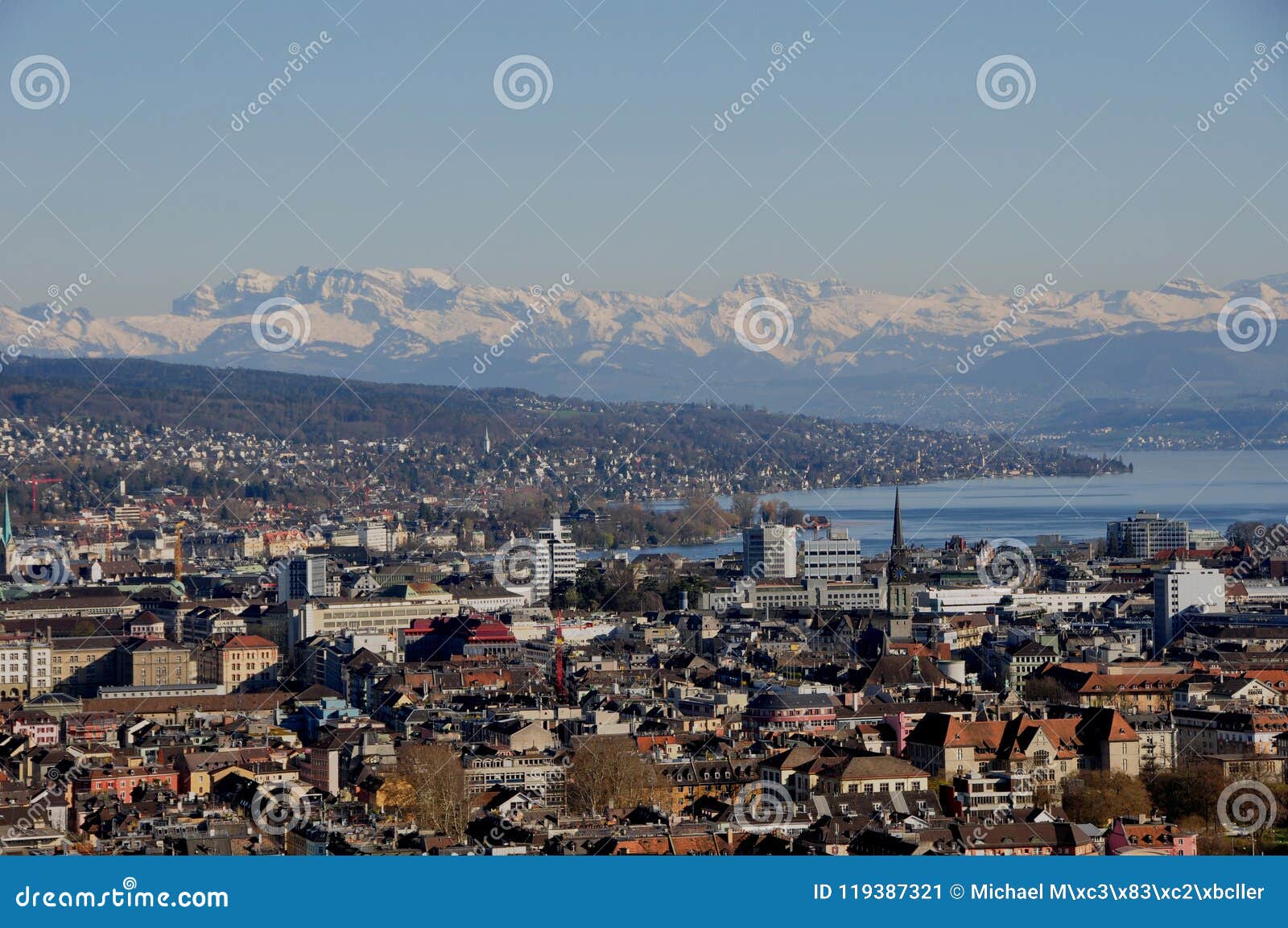 panoramic view of the old town of zÃÂ¼rich-city from switzerlands second highest skyscraper