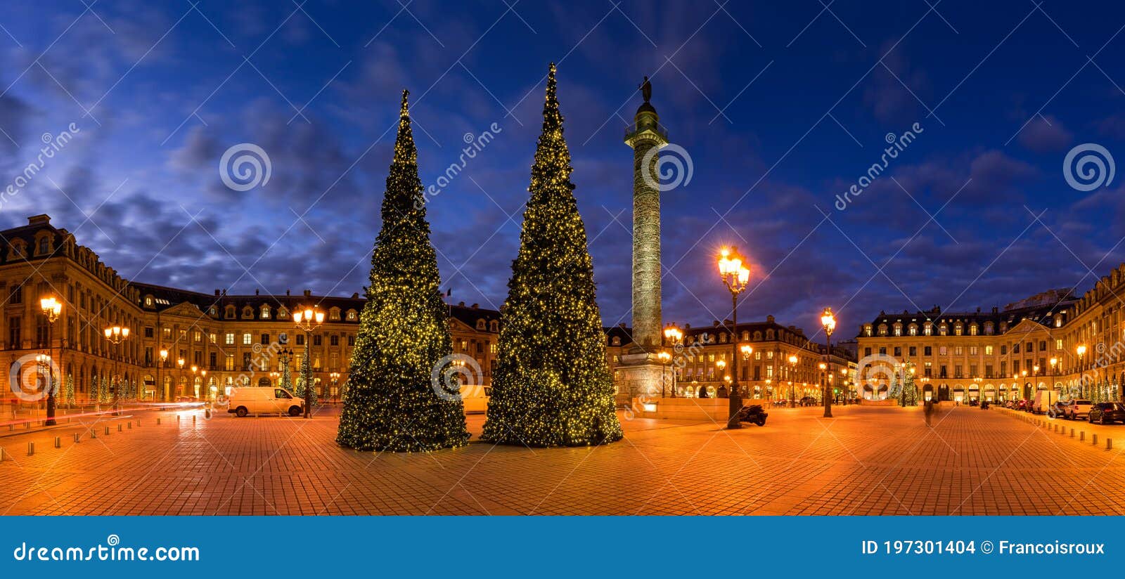 Panoramic View of Place Vendome with Christmas Trees, Holiday ...