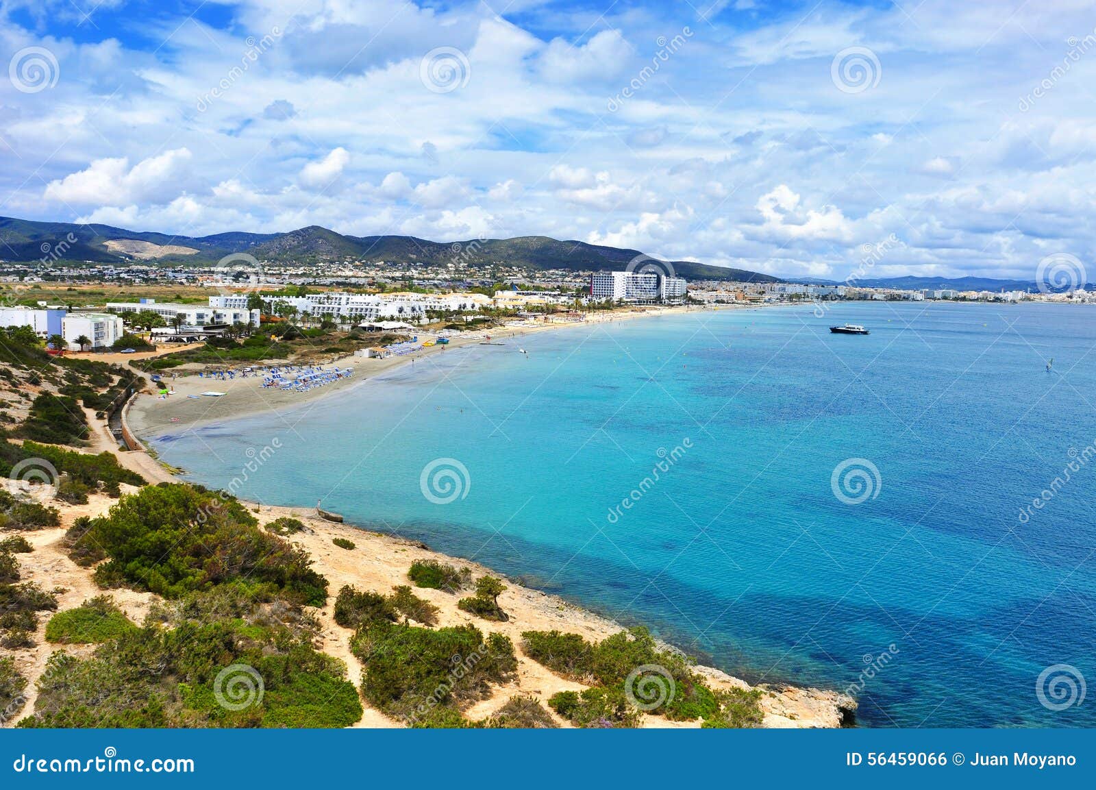 panoramic view of the platja den bossa beach in ibiza town, spain
