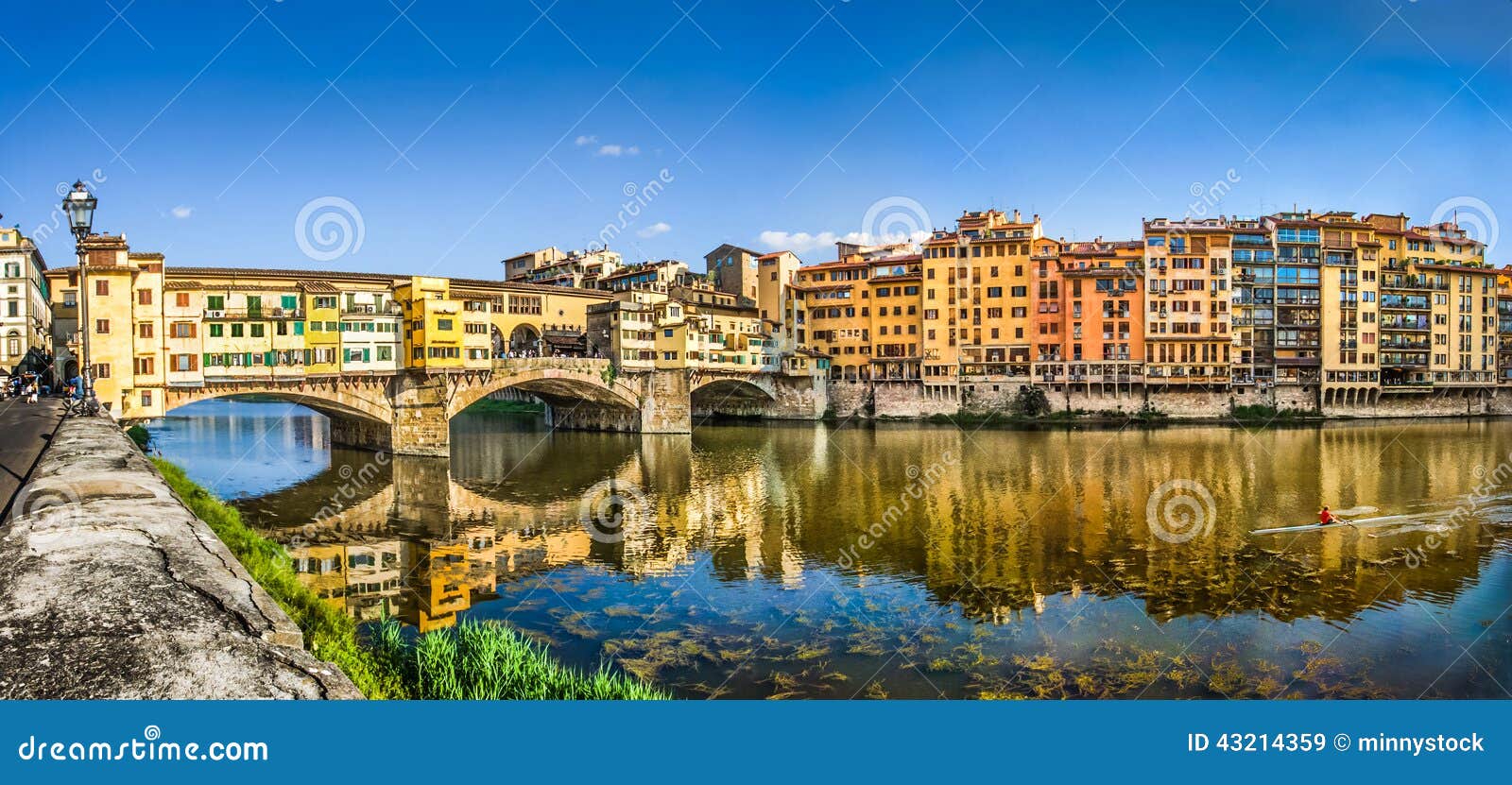 panoramic view of ponte vecchio with river arno at sunset, florence, italy