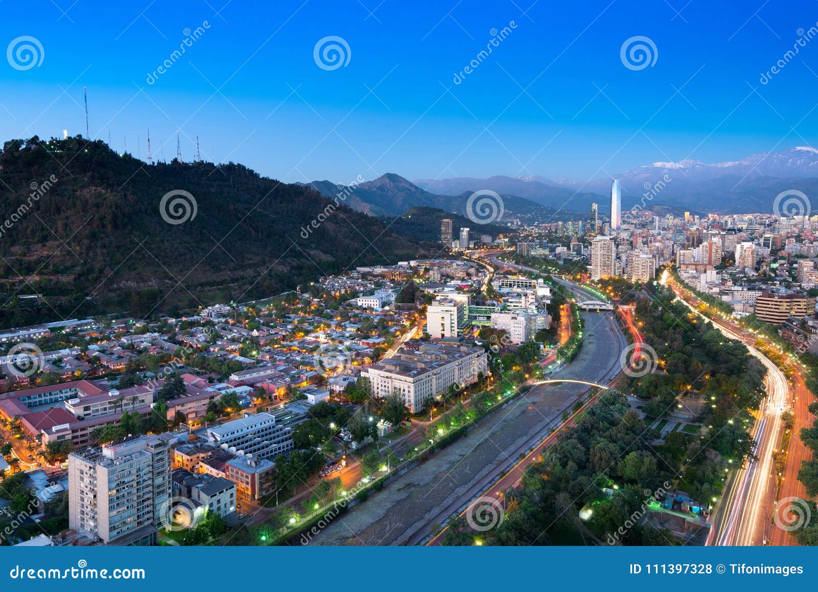 panoramic view of providencia and las condes districts in santiago de chile