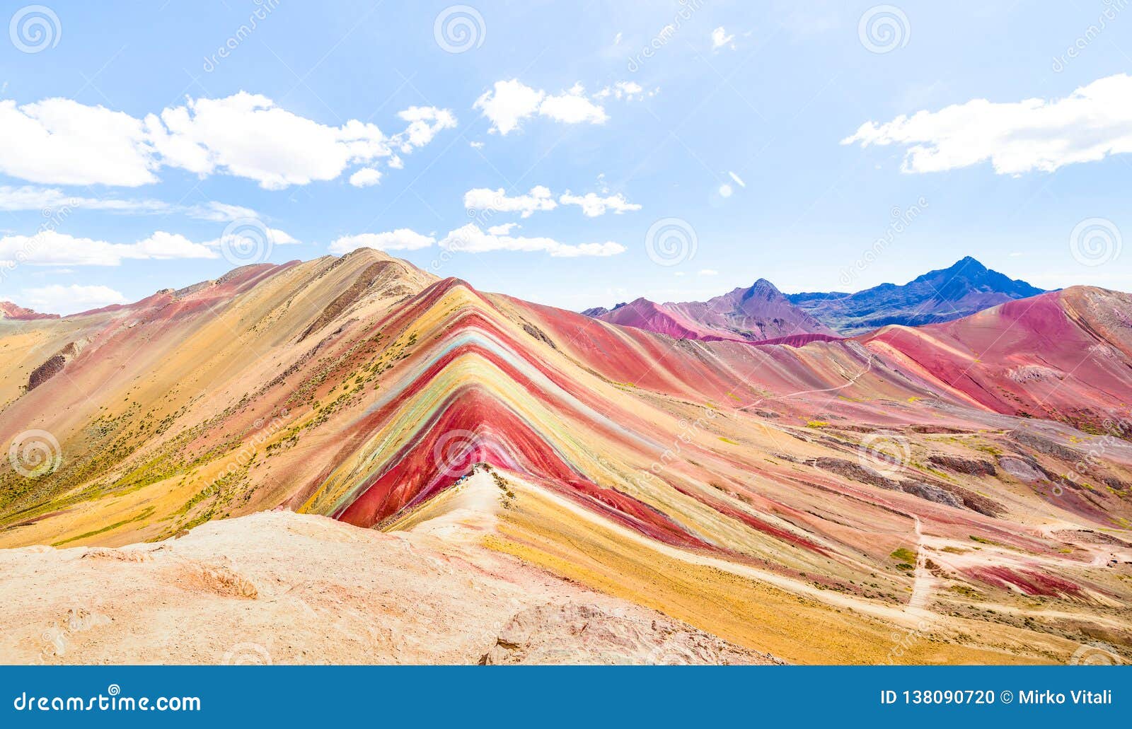 panoramic view of rainbow mountain at vinicunca mount in peru - travel and wanderlust concept exploring world nature wonders -