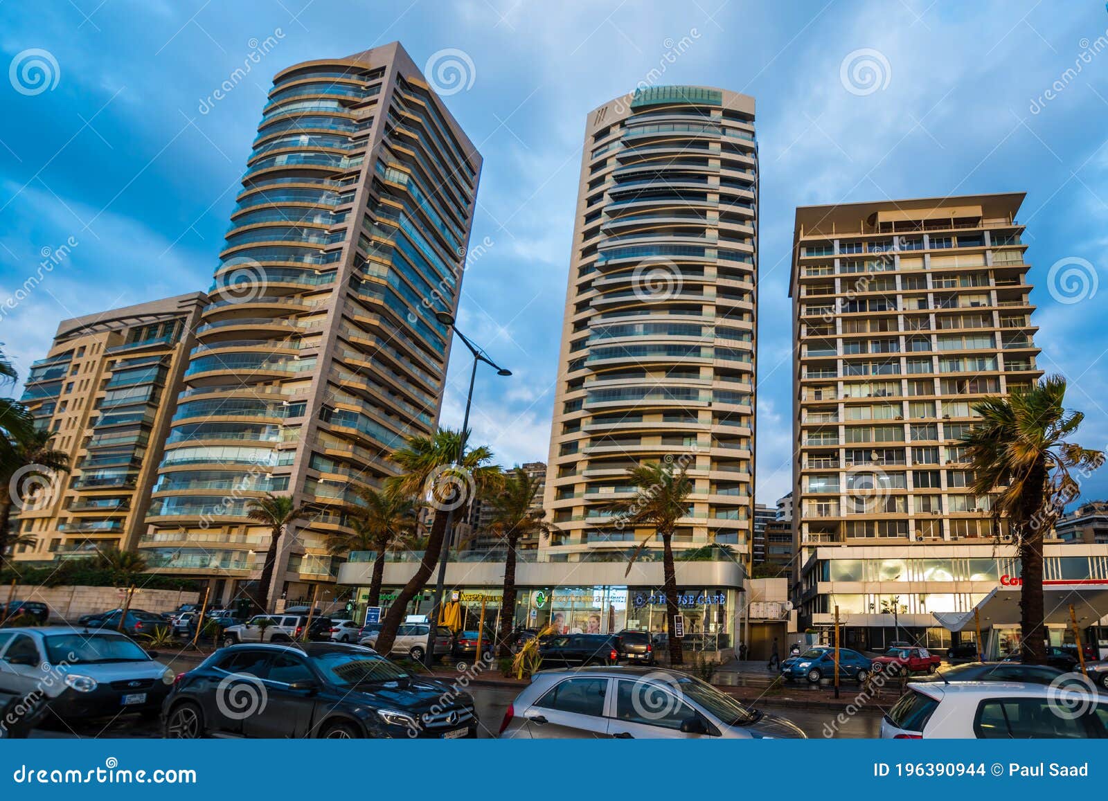 a panoramic view of raouche or pigeons rock street