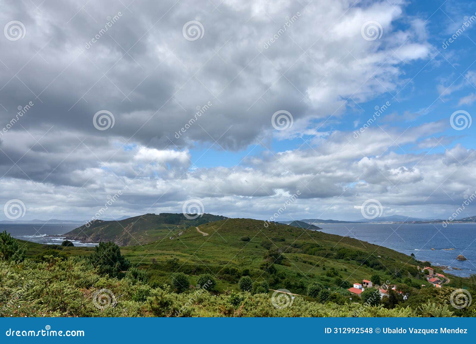 panoramic view of the ria de pontevedra from ons island in pontevedra, galicia, spain