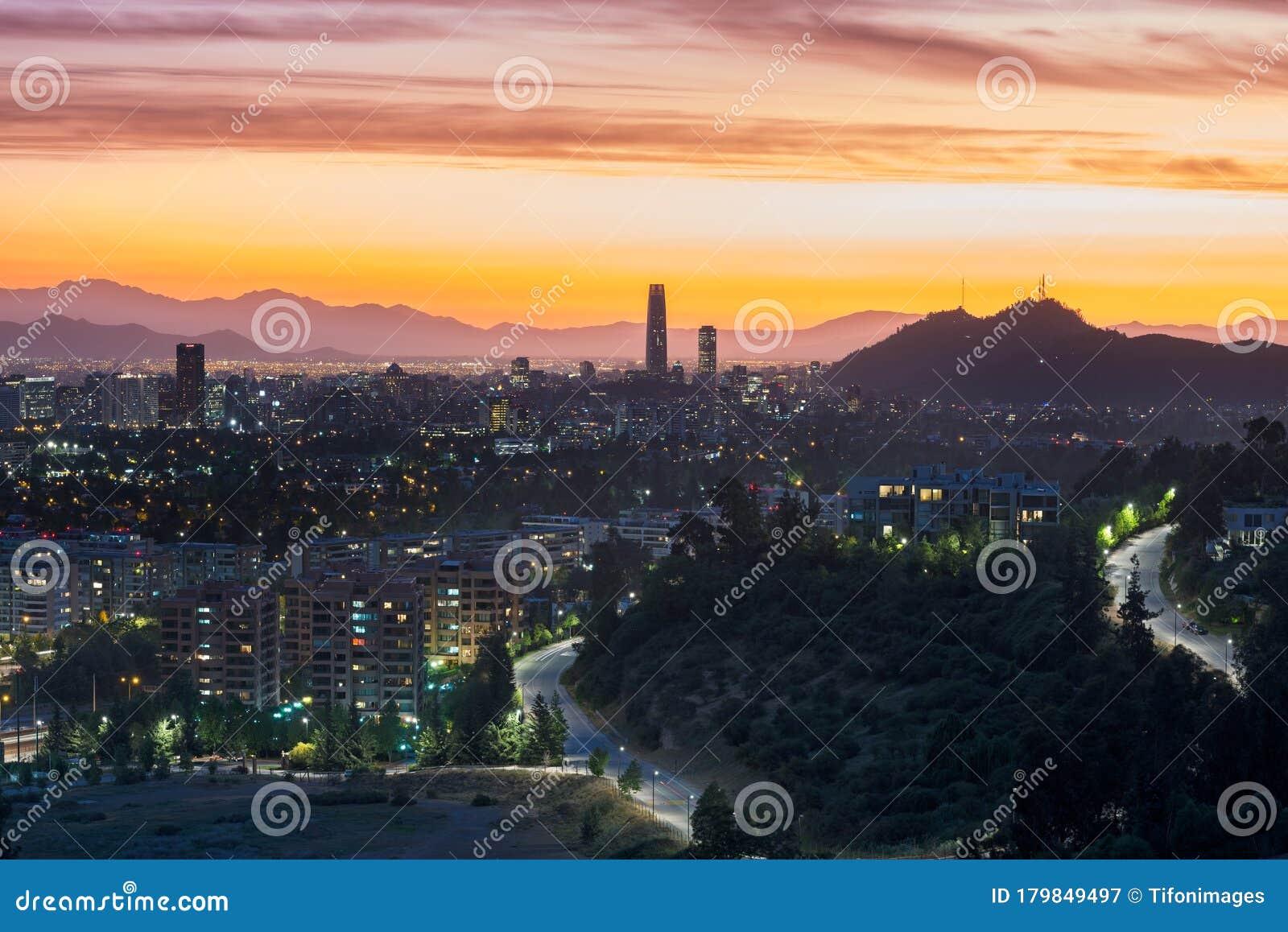 panoramic view of santiago de chile with las condes and vitacura districts