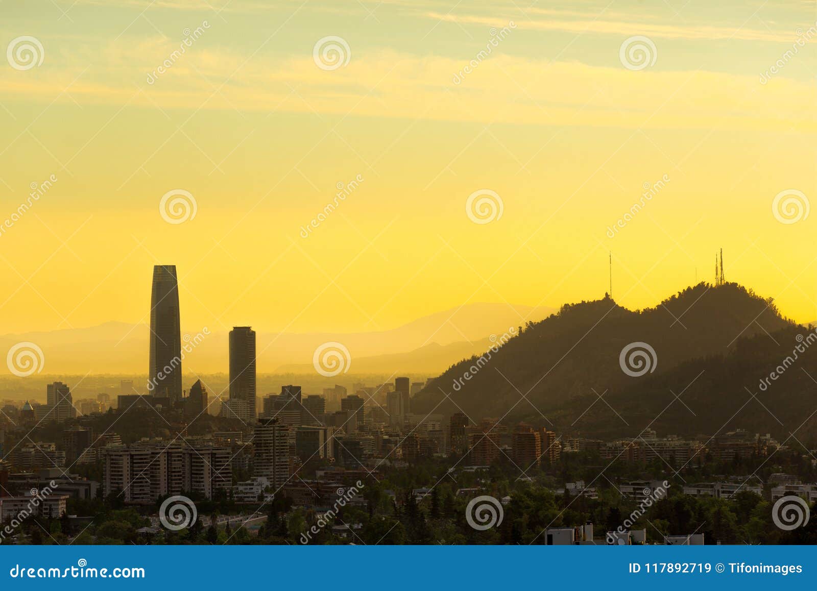 panoramic view of santiago de chile at sunset