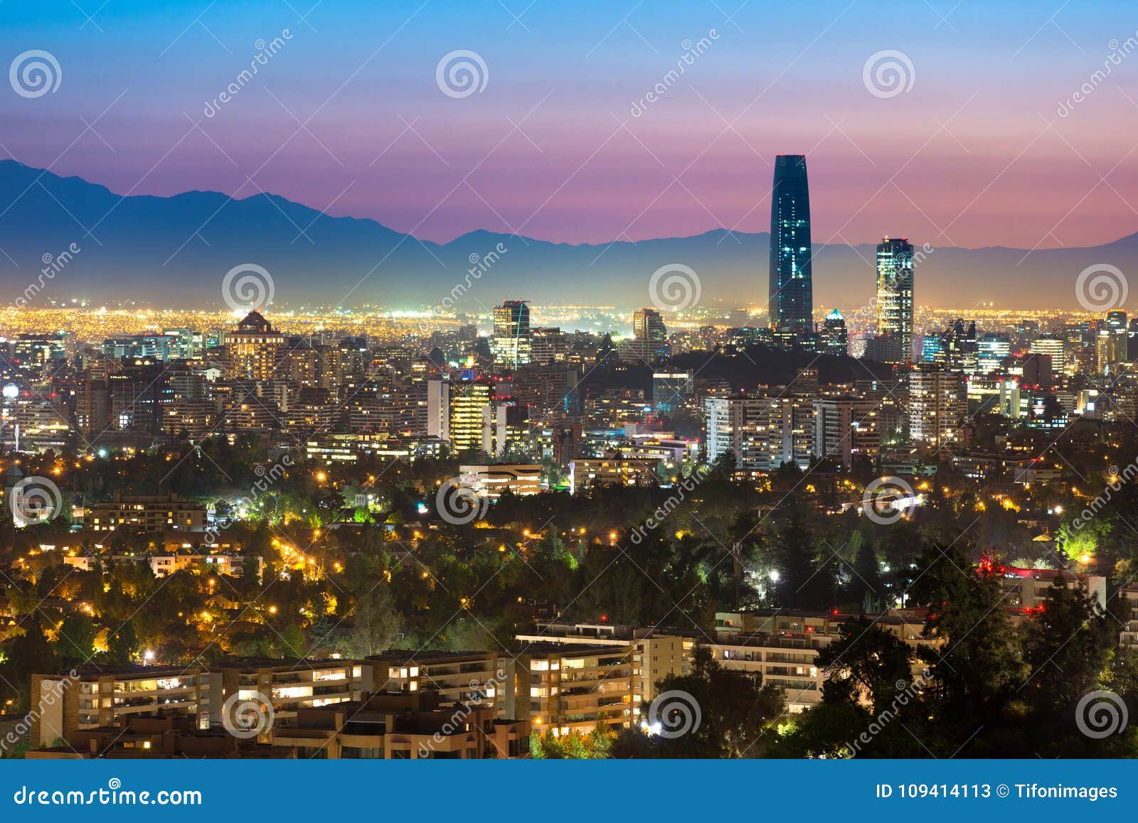 panoramic view of santiago de chile at night