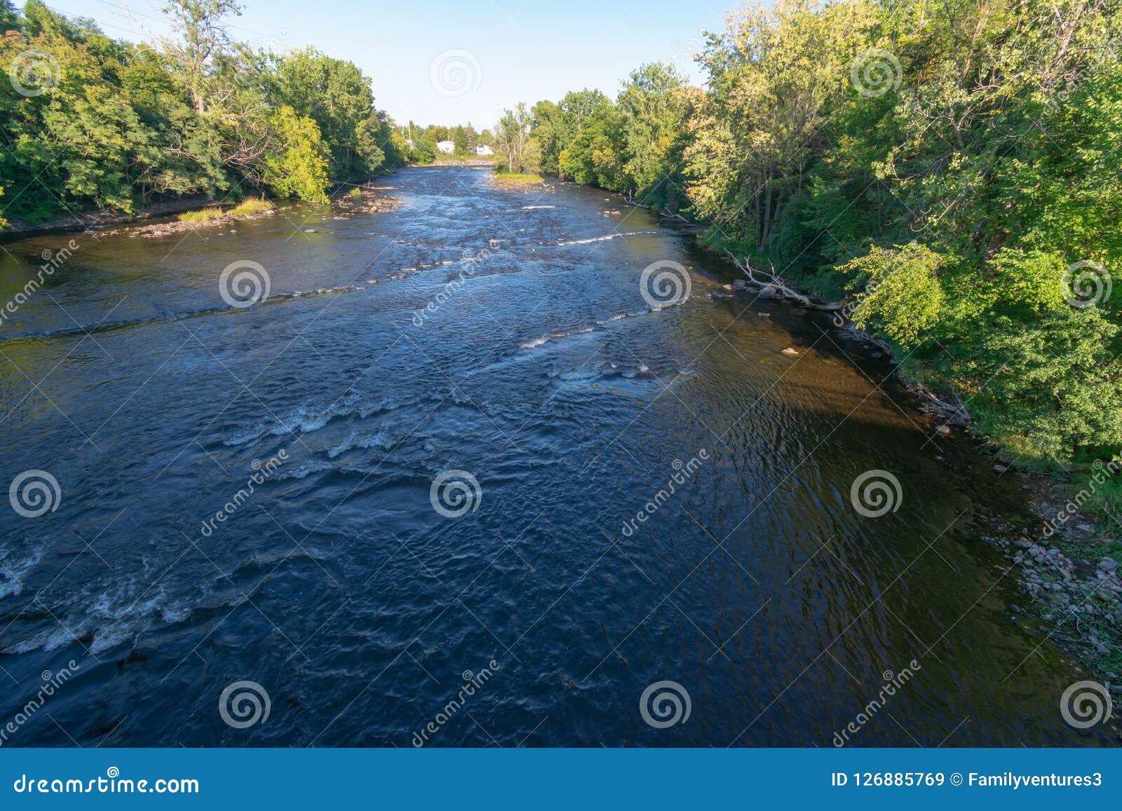 A Panoramic View of the Saranac River Stock Image Image of ripples