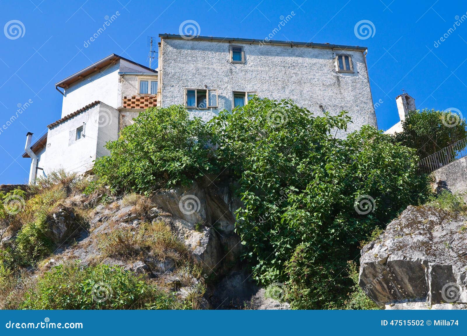 Panoramic View of Satriano Di Lucania. Italy. Stock Photo Image of