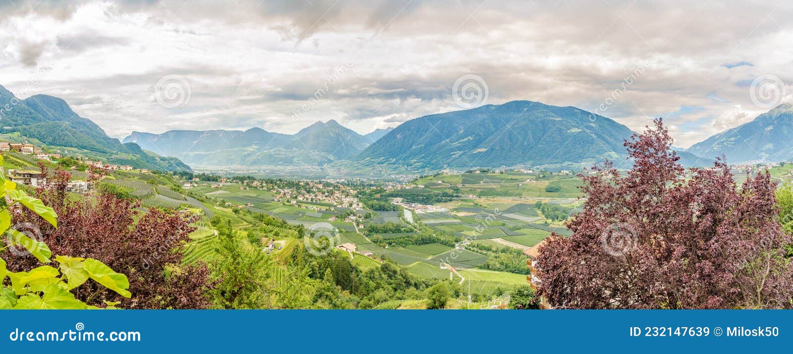 panoramic view at the scenery of nature from scena town in italy