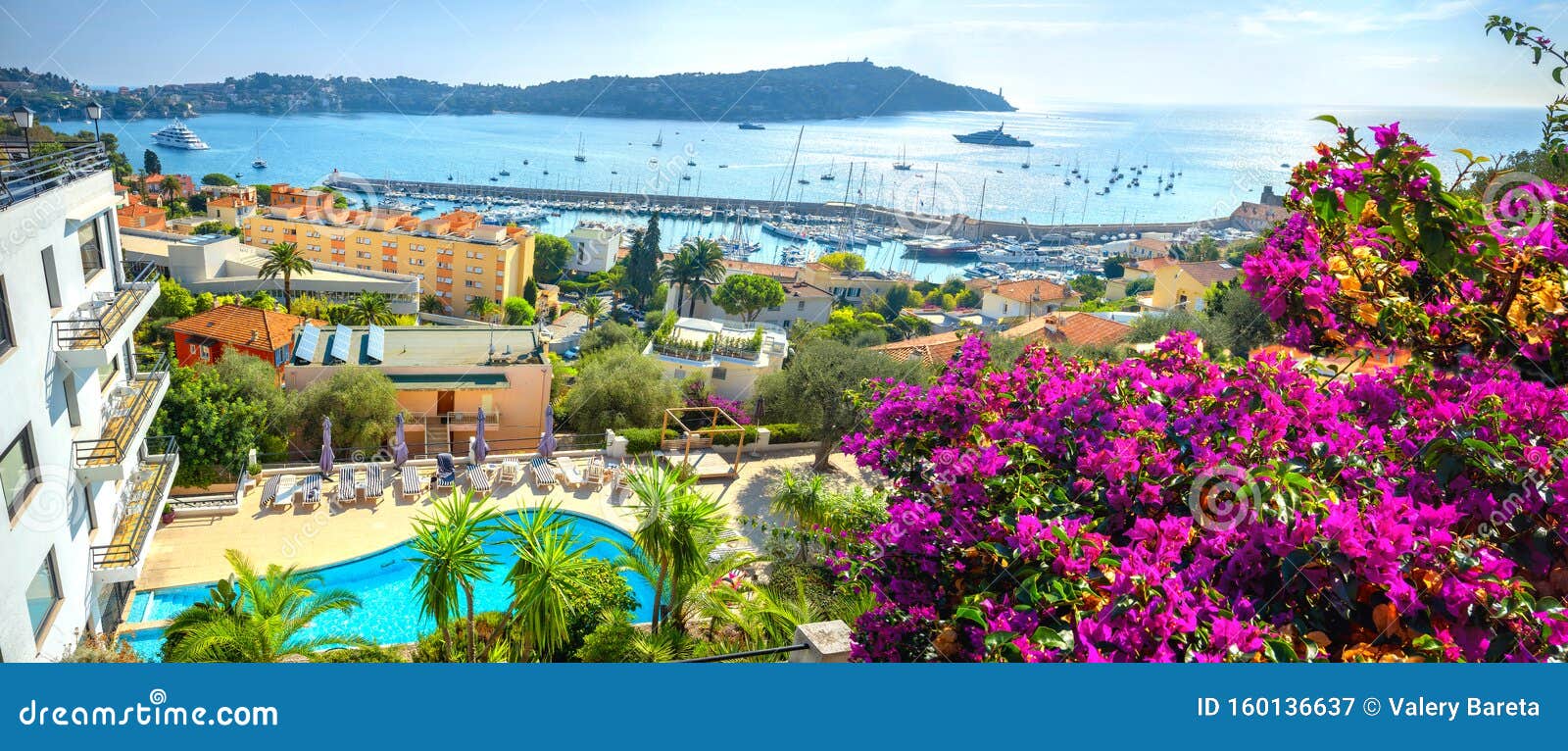 waterfront and resort town villefranche sur mer. french riviera, cote d`azur, france