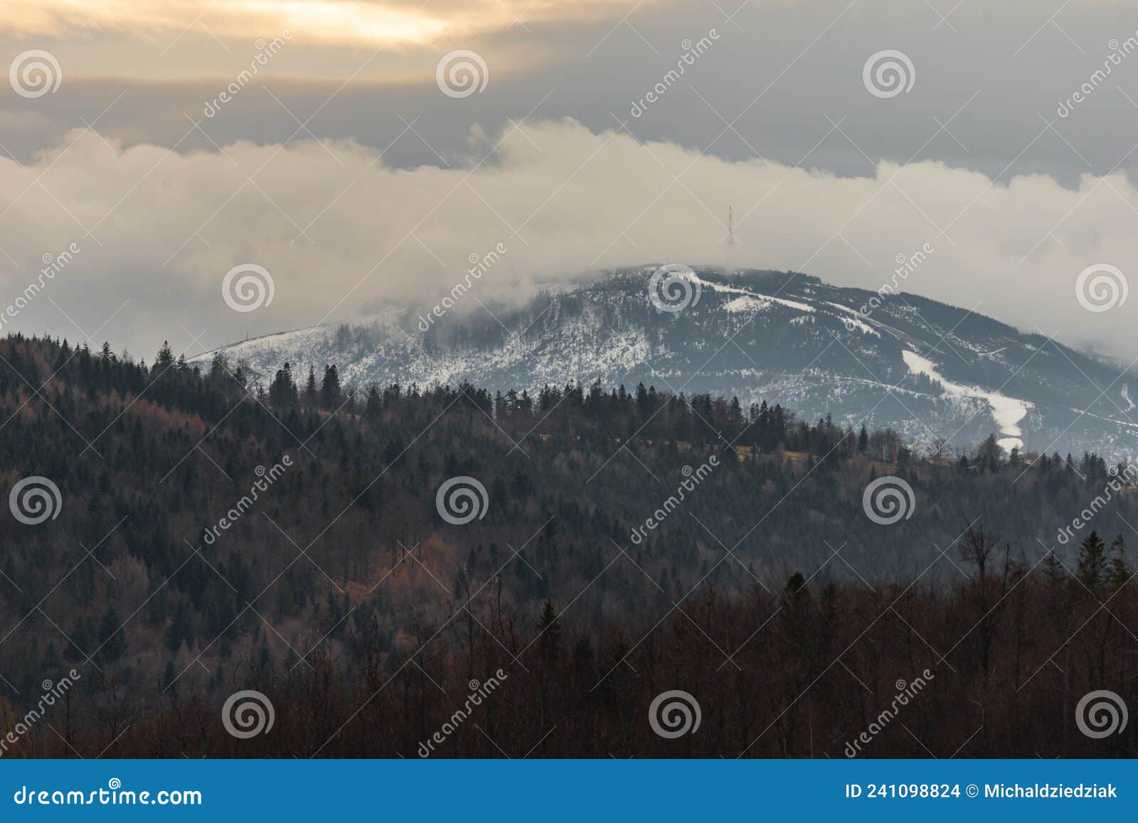 panoramic view at skrzyczne mountain in beskids, poland. view from hrobacza meadow