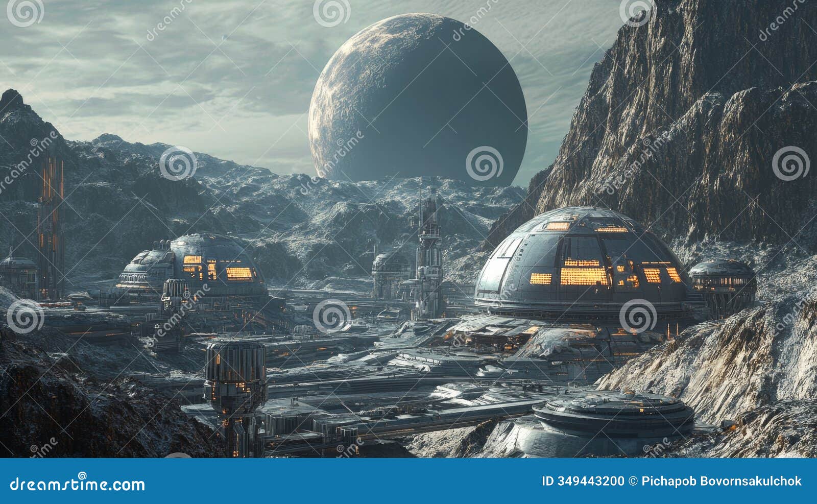 panoramic view of a space colony landscape