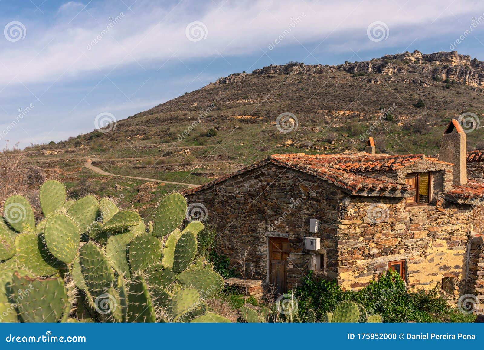 panoramic view of a stone house in patones de arriba on a sunny day madrid, spain. landscape concept