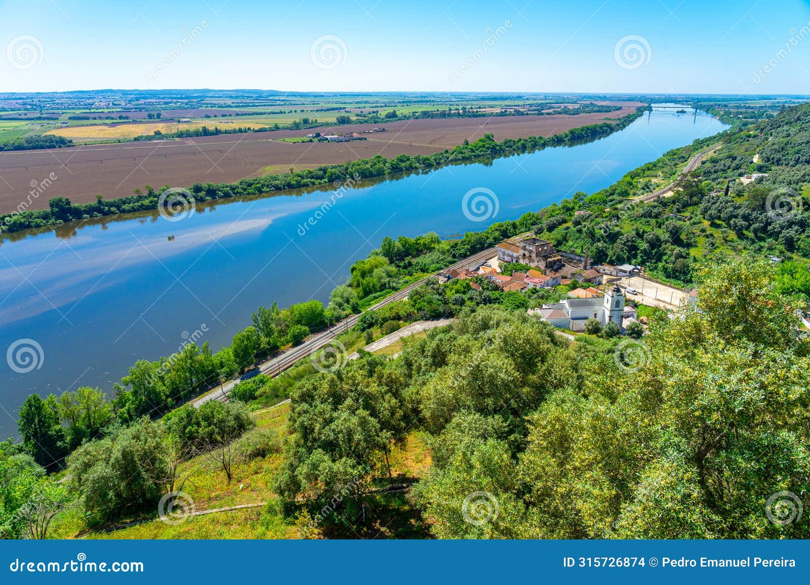 panoramic view of the tagus river from the jardim das portas do sol in the portuguese city of santarem.