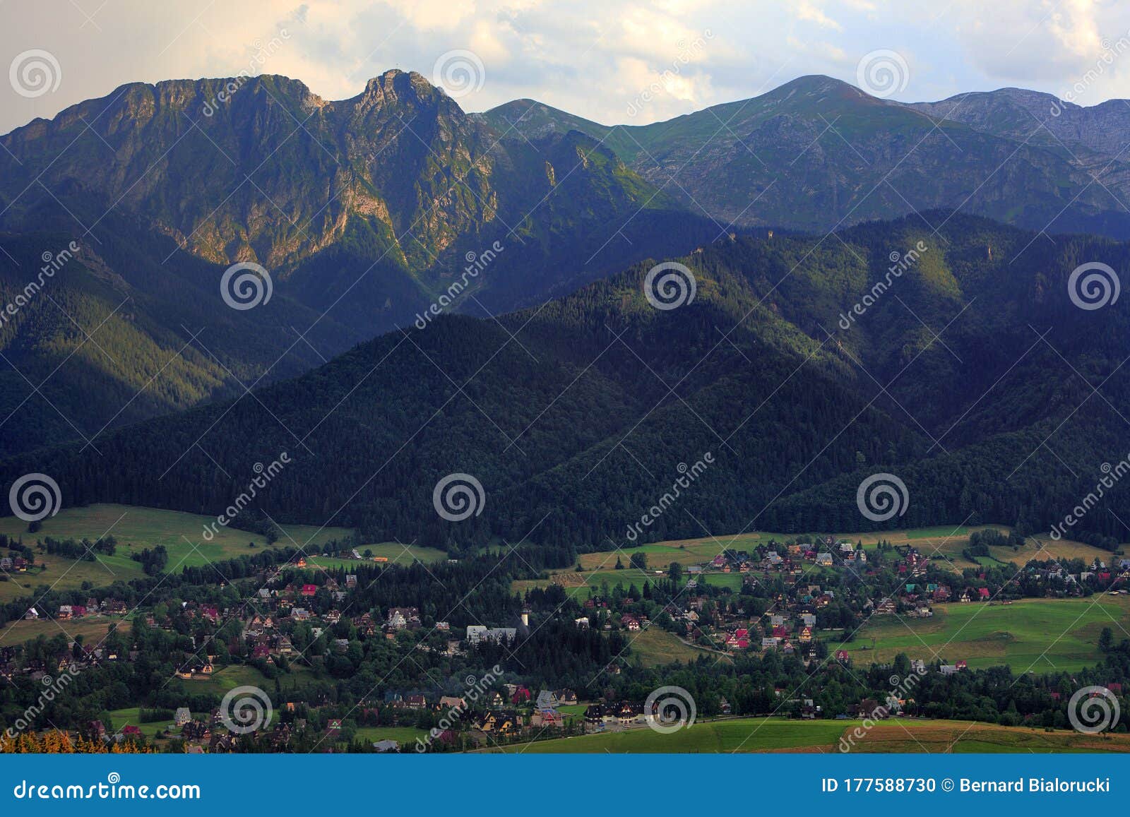 tatra mountains seen from zakopane in poland with giewont, czerwone wierchy and nosal peaks in background
