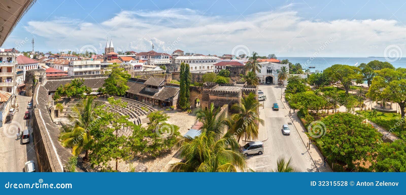 panoramic view to the old fort at stone town, zanzibar, tanzania