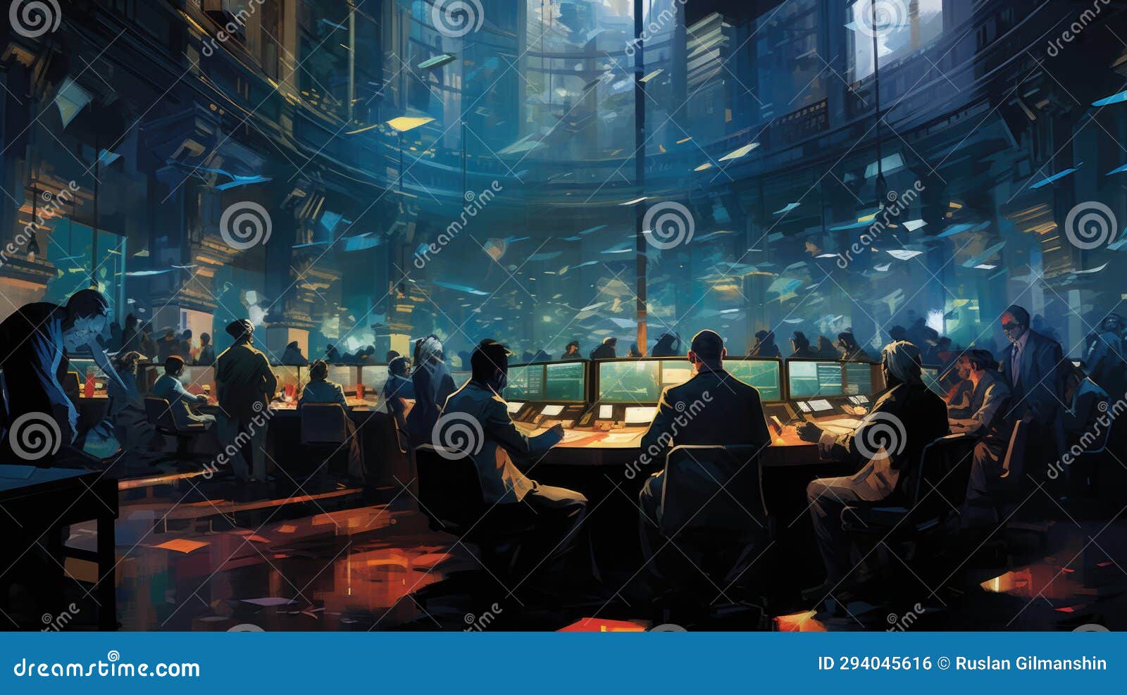 panoramic view to trading floor of the stock exchange