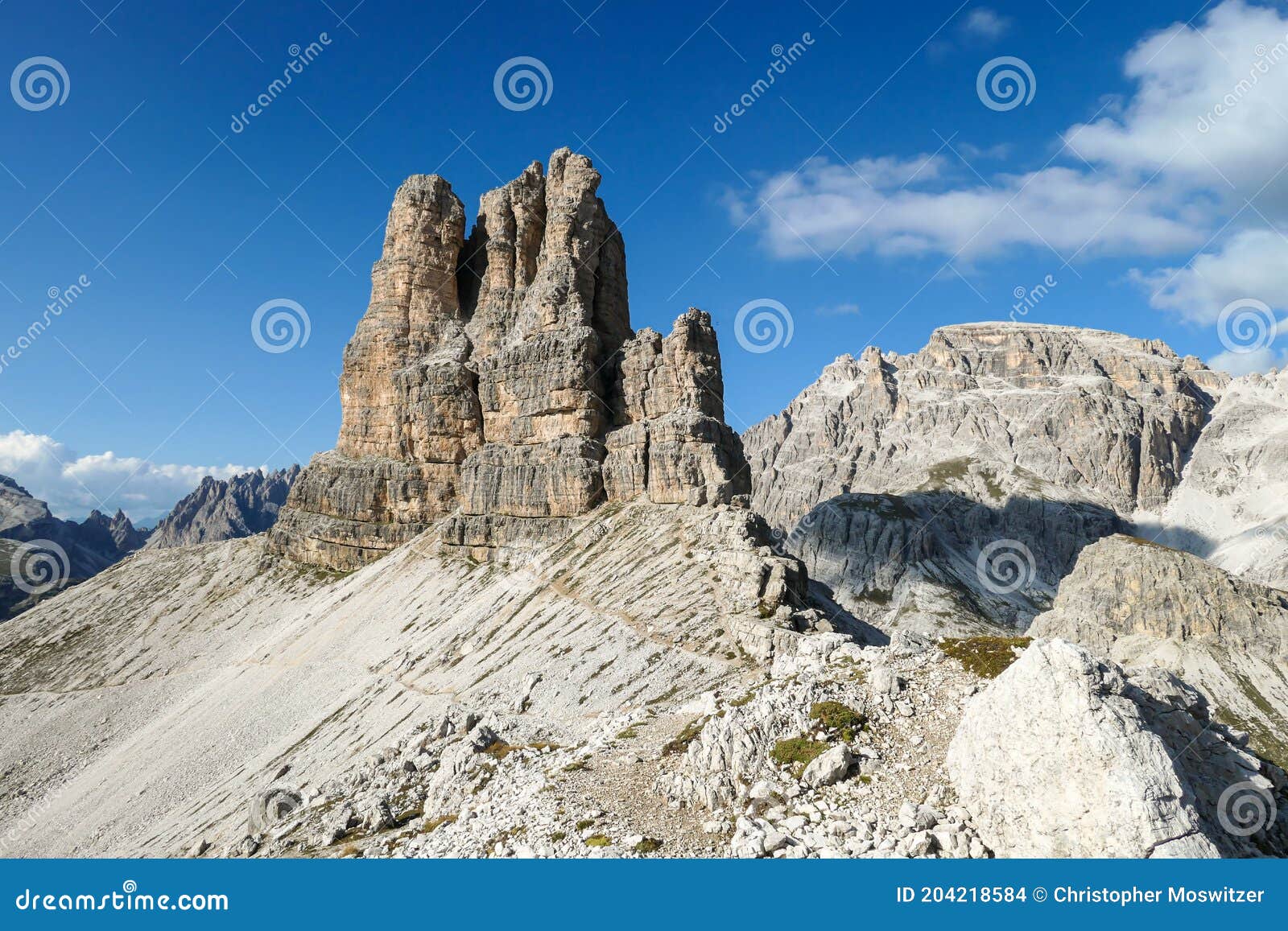 a panoramic view on toblinger knoten and surrounding mountains in italian dolomites. difficult ad dangerous climbing route.