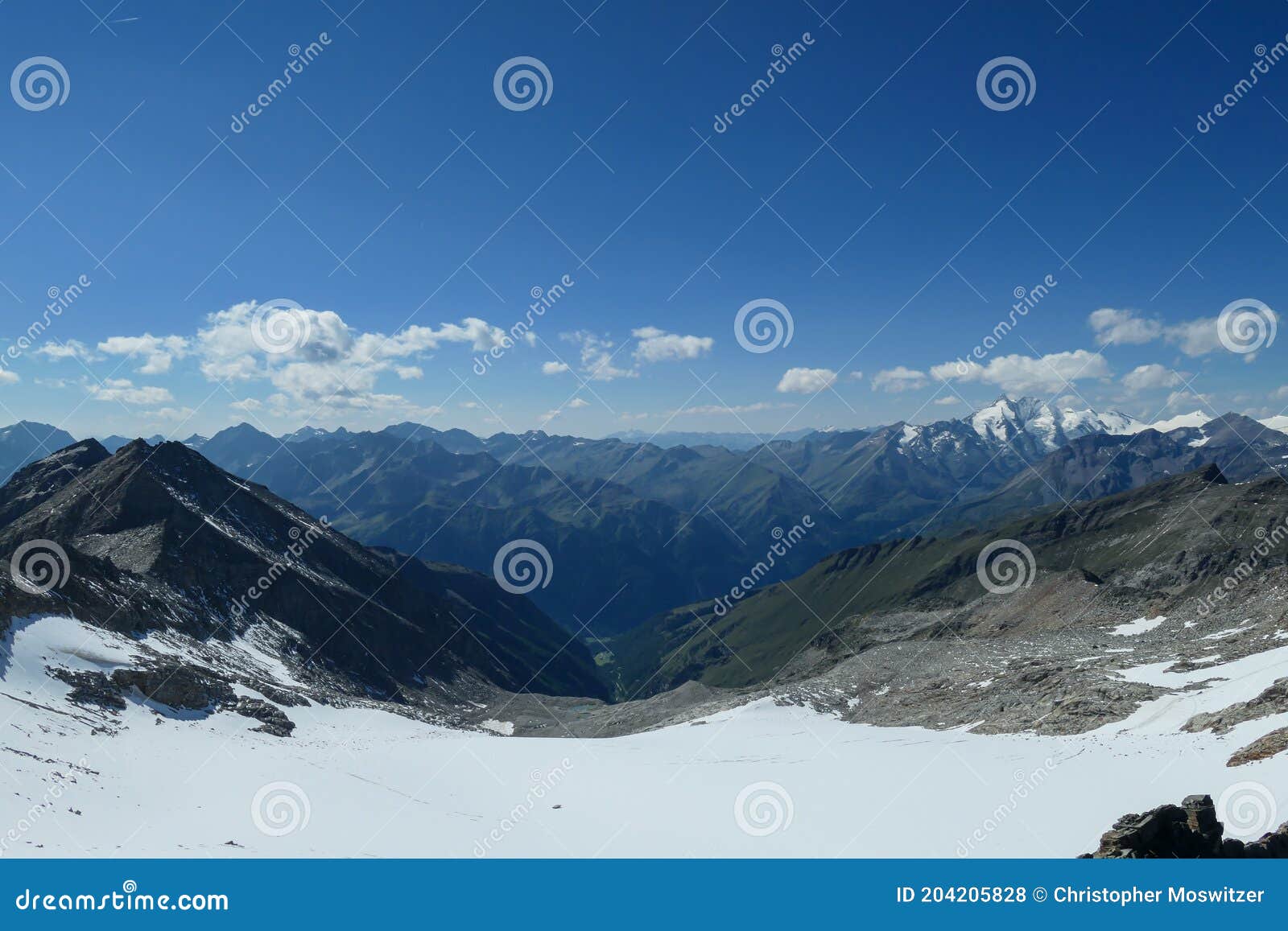 panoramic view from top of hohe sonnblick in austrian alps on grossglockner. the whole area is very steep and dangerous