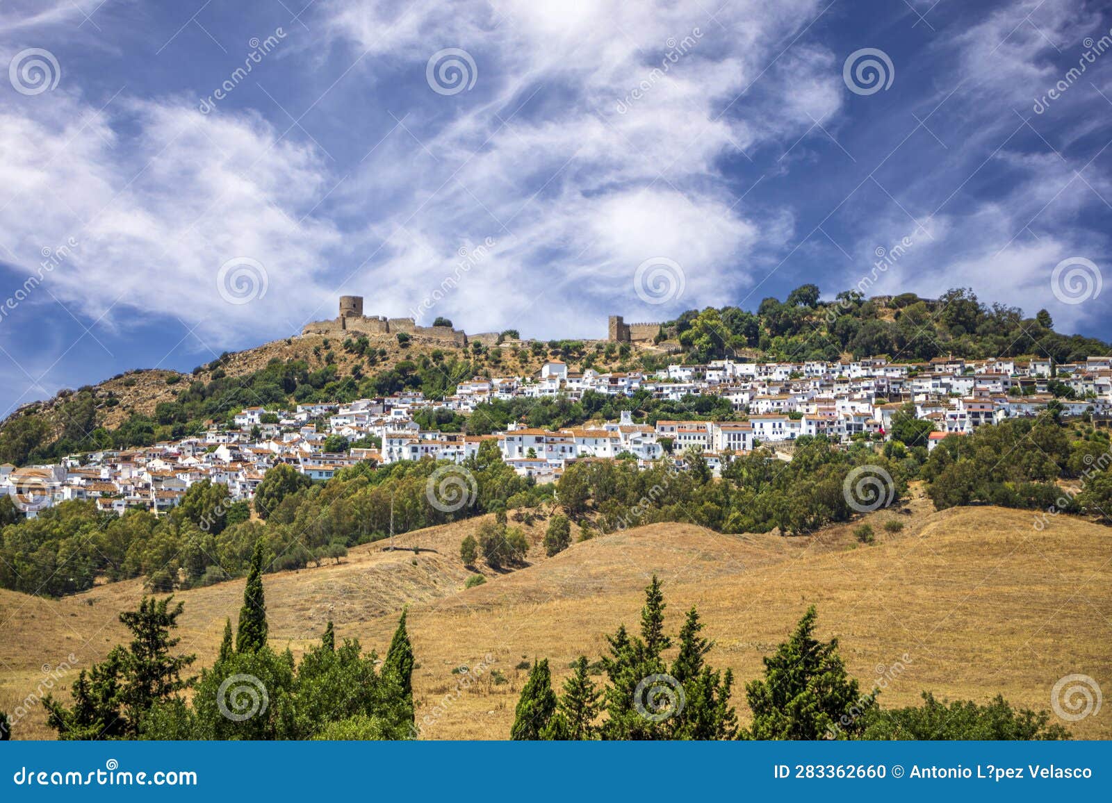 panoramic view of the typical white village of cÃ¡diz jimena de la frontera