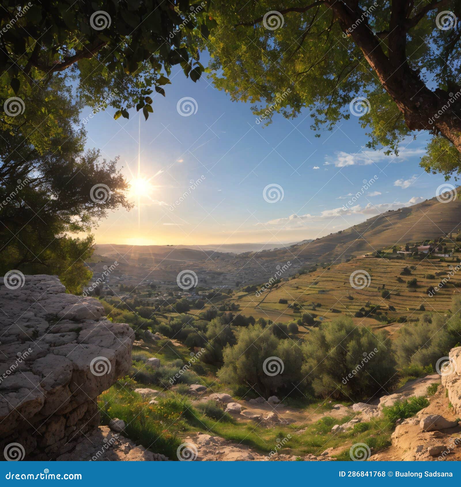 panoramic view of the upper galilee, and southern lebanon, from adir mountain, northern israel made with