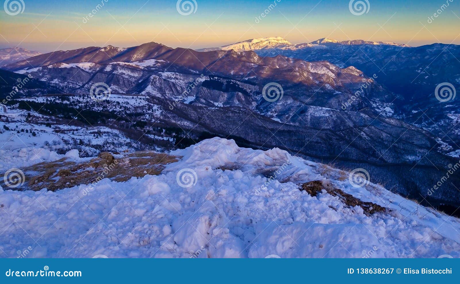 panoramic view from vettore mountain at sunset