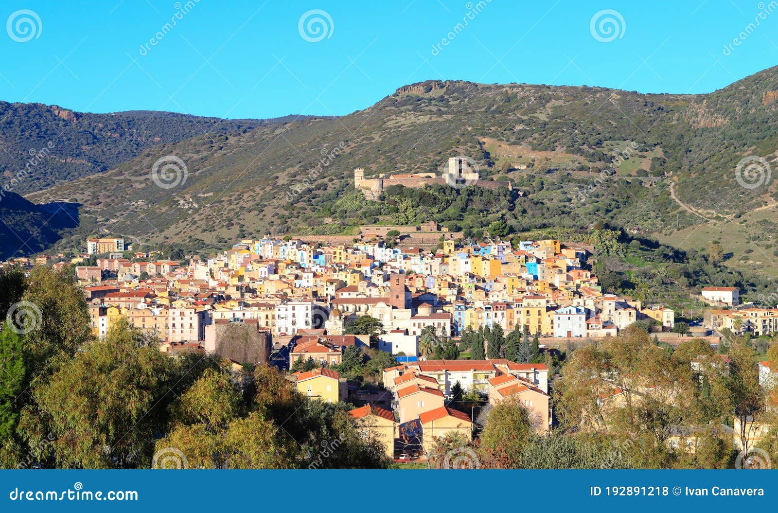 panoramic view of the village of bosa in sardinia