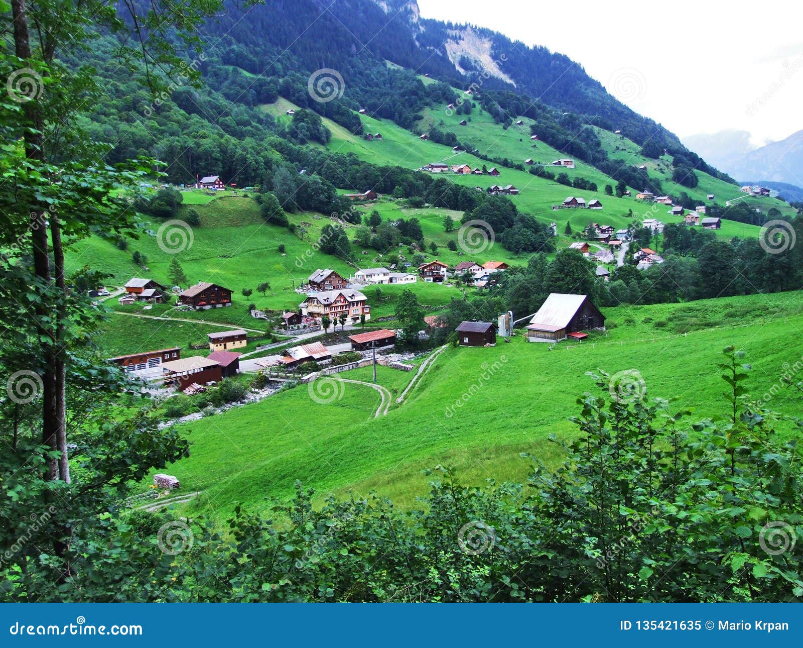 panoramic view at the weisstannen village and on the weisstannental valley