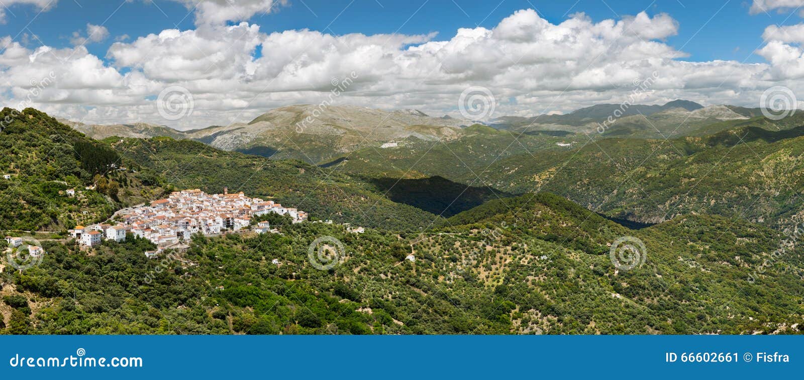 panoramic view of white village pueblos blancos, malaga, andal