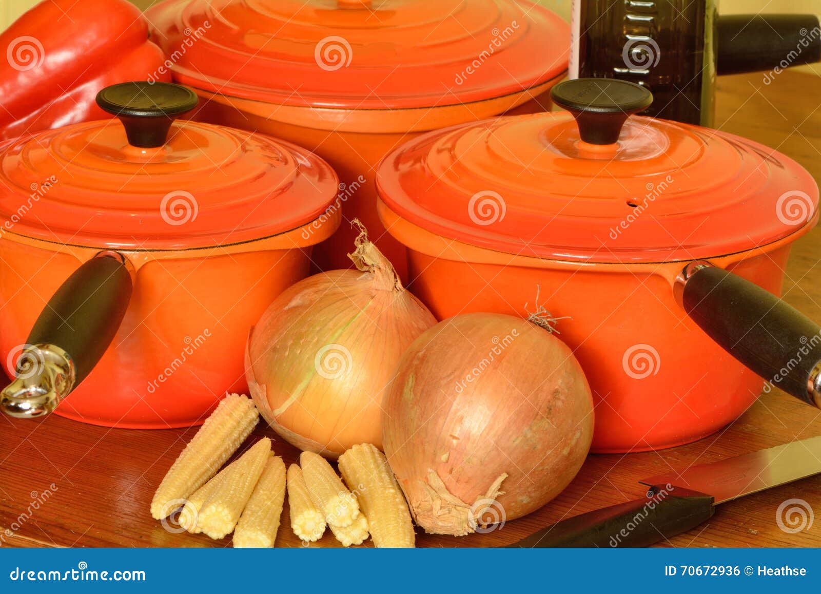 Saucepans and vegetables stock photo. Image of saucepans 70672936