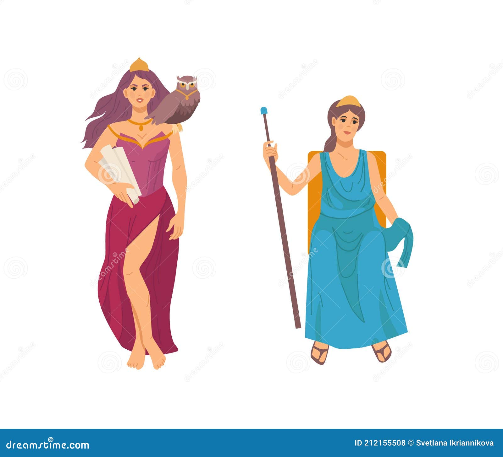 Pantheon of Ancient Greek Gods. Ancient Female Greece Gods Athena and ...