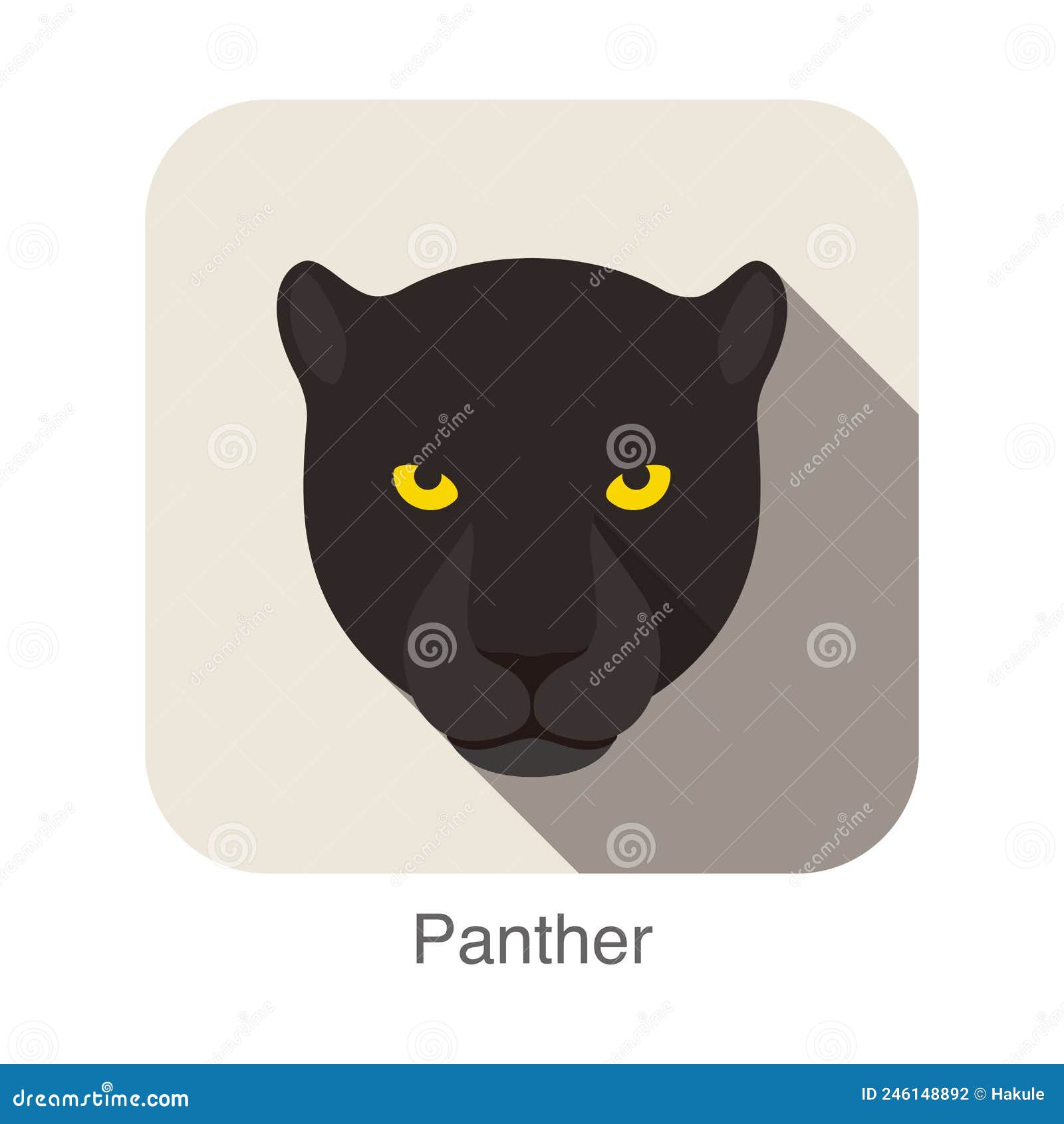 panther, cat breed face cartoon flat icon 