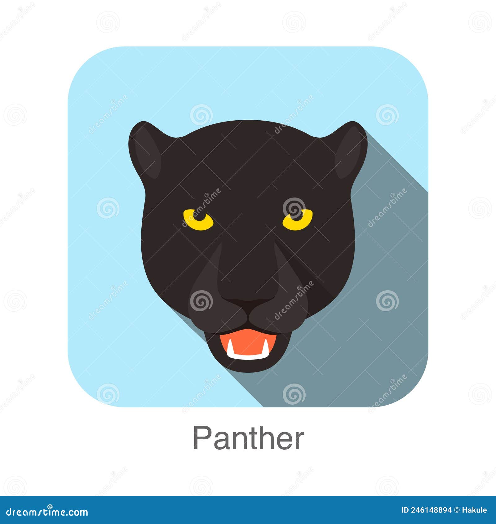 panther, cat breed face cartoon flat icon 