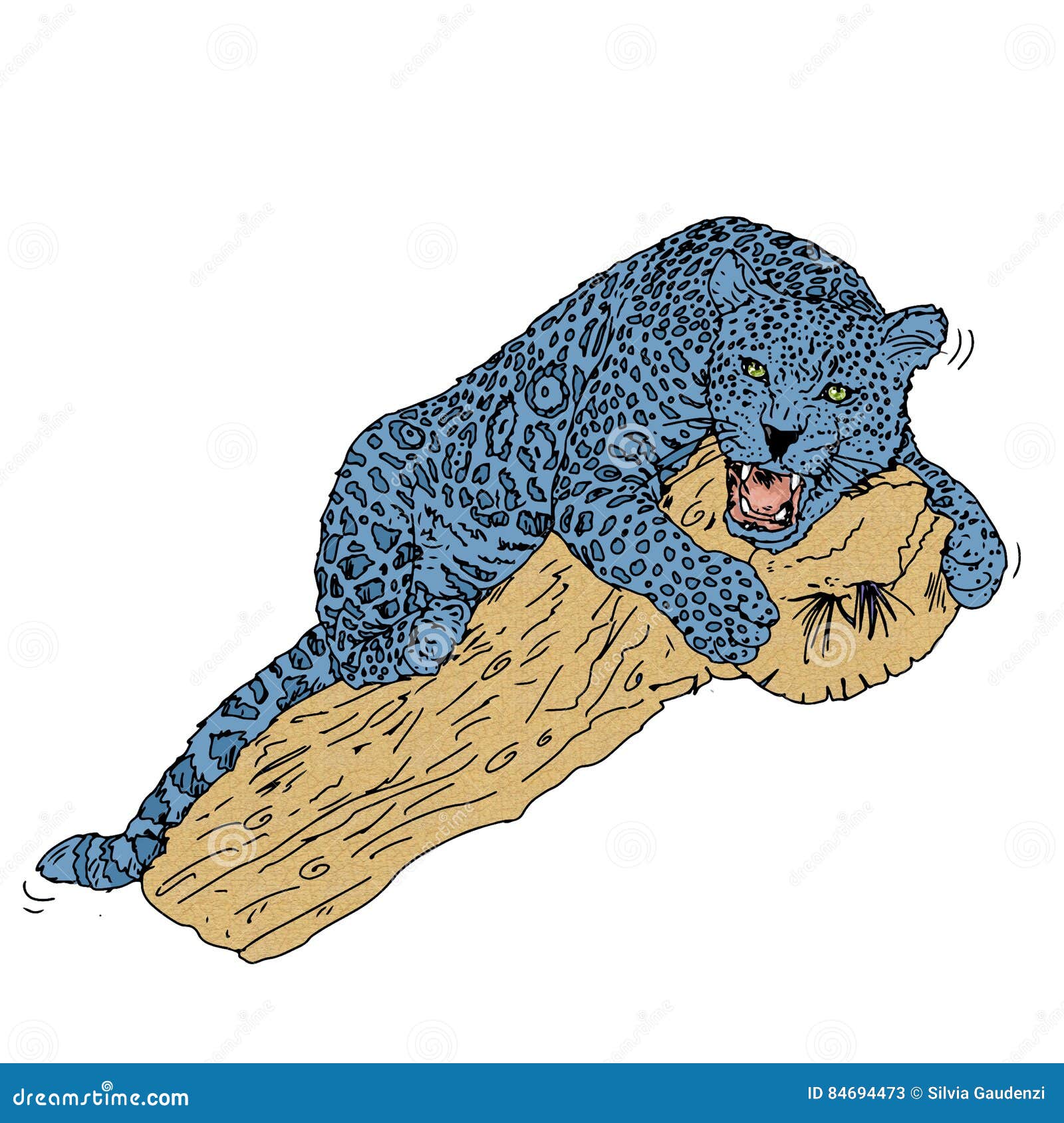 panther, sitting on the trunk with colors and pop art background white