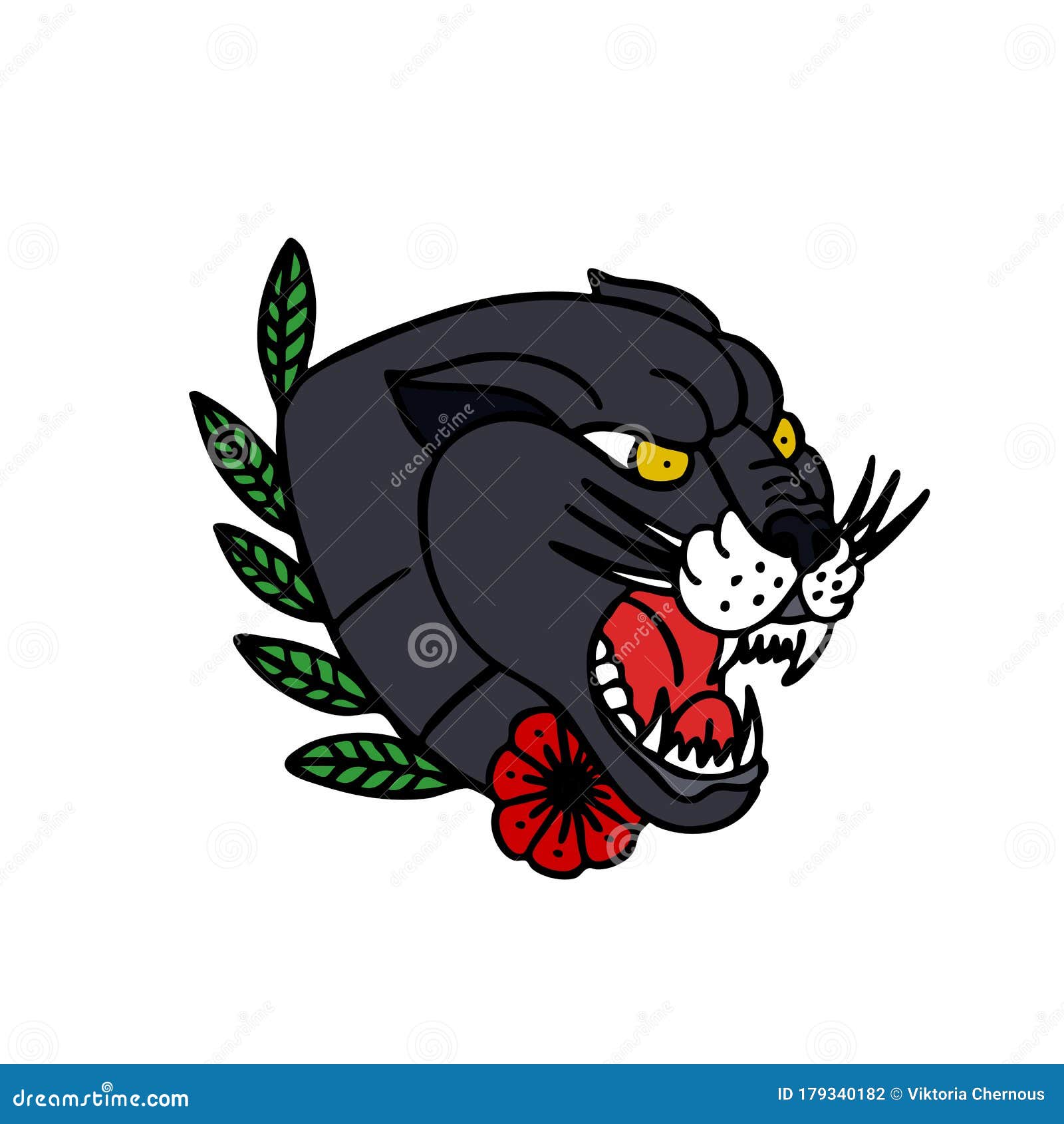 Black panther traditional tattoo Royalty Free Vector Image