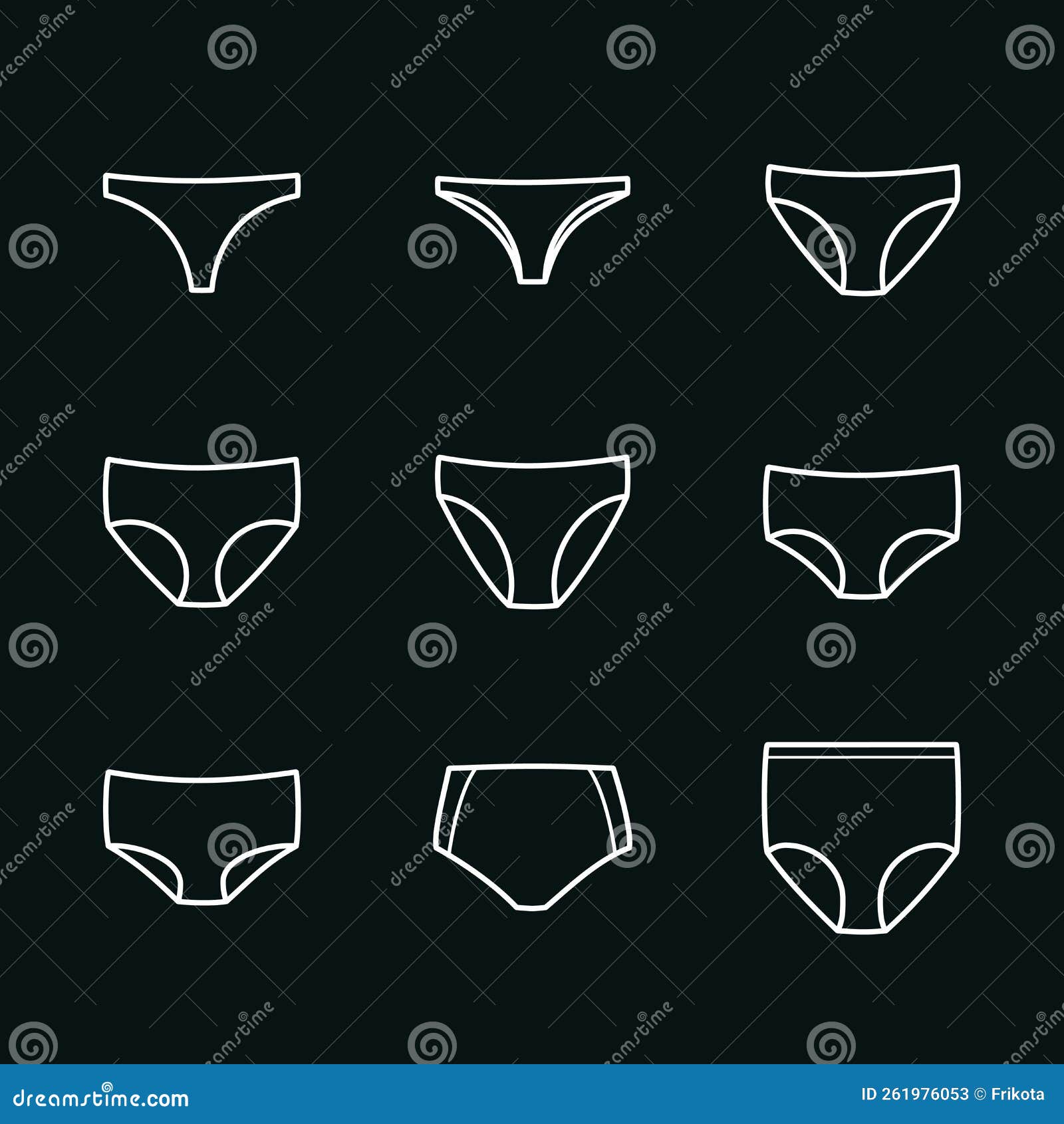 Types of female panties stock vector. Illustration of classic