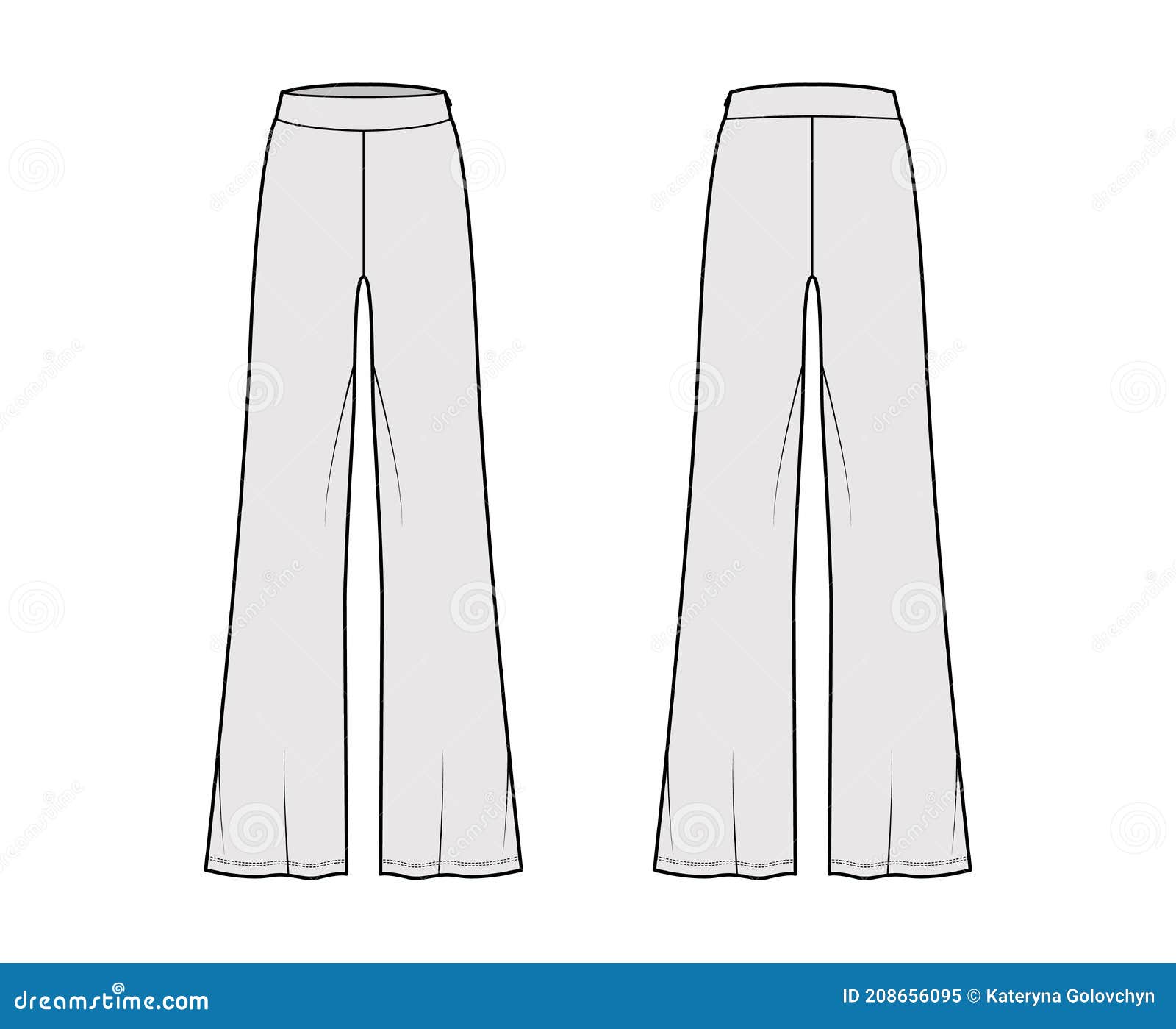 Pants Boot Cut Technical Fashion Illustration with Floor Length ...