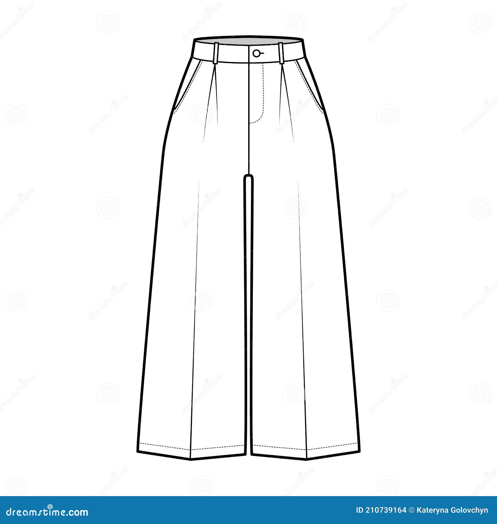 Pants Capri Technical Fashion Illustration with Normal Waist, Single ...