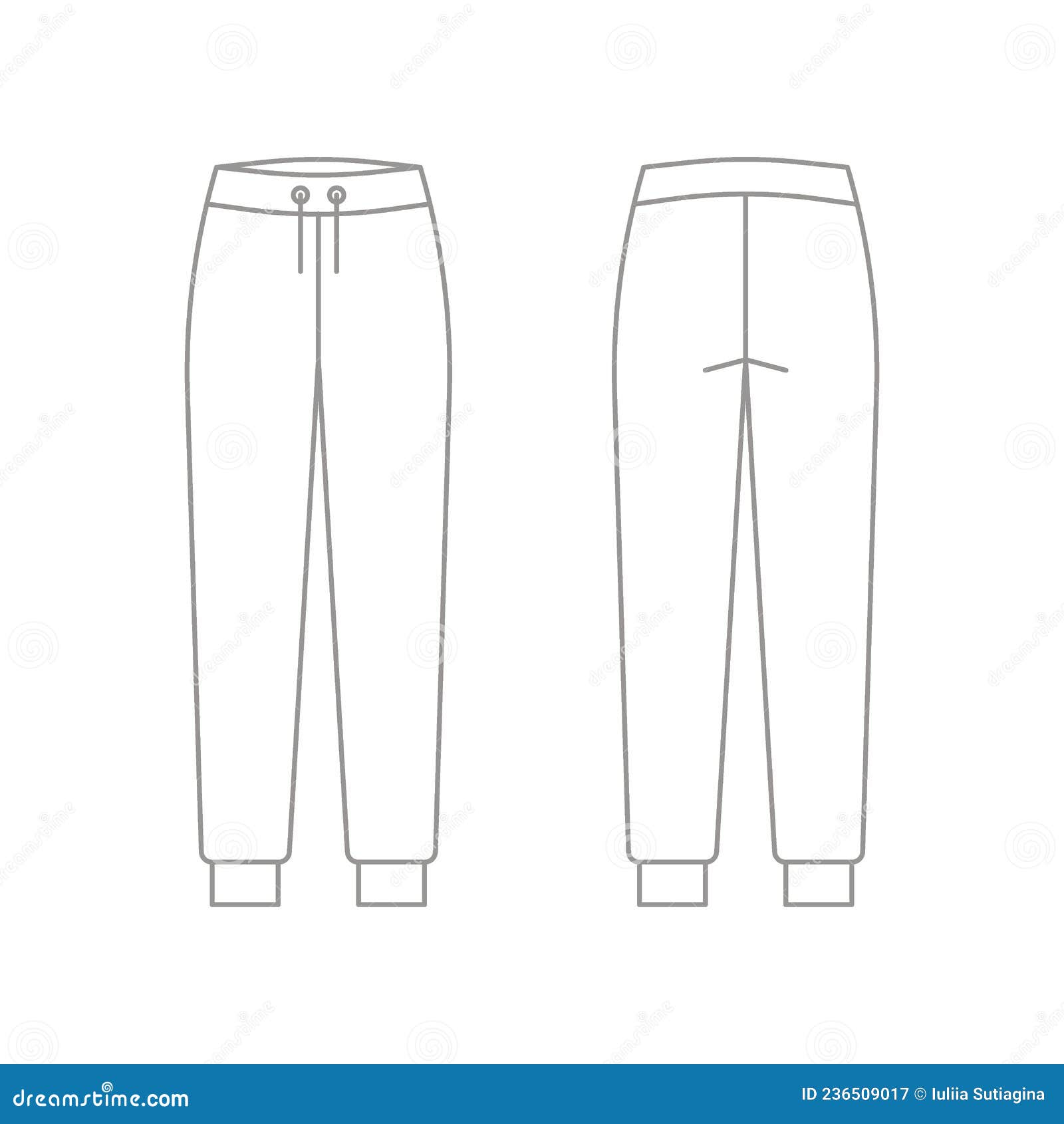 Pants Joggers, Sport Trousers, Sweatpants Technical Drawing, Outline  Template, Sketch. Fabric Trousers with Front, Back Stock Vector -  Illustration of drawing, fleece: 236509017