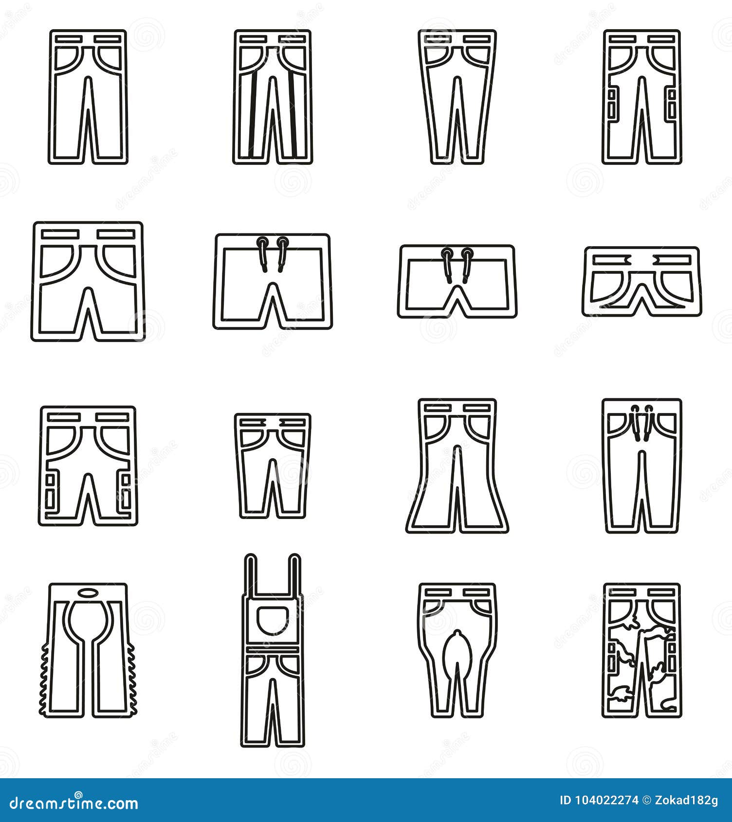 Pants Long & Short Icons Thin Line Vector Illustration Set Stock Vector ...